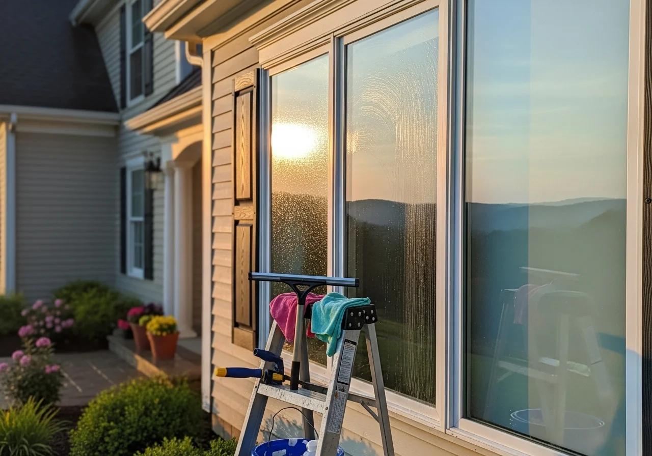 Clean residential windows on two-story home in Goshen, NY with clear reflections and spotless glass